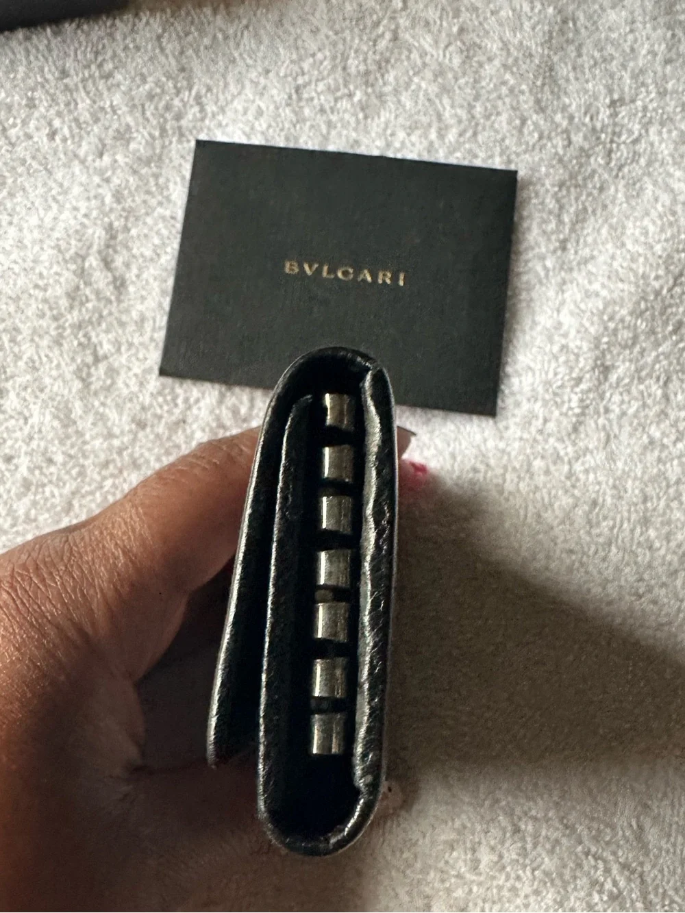 Bvlgari Black Grain Leather 3-Key Holder Case w/ Box Papers & Ribbon Auth